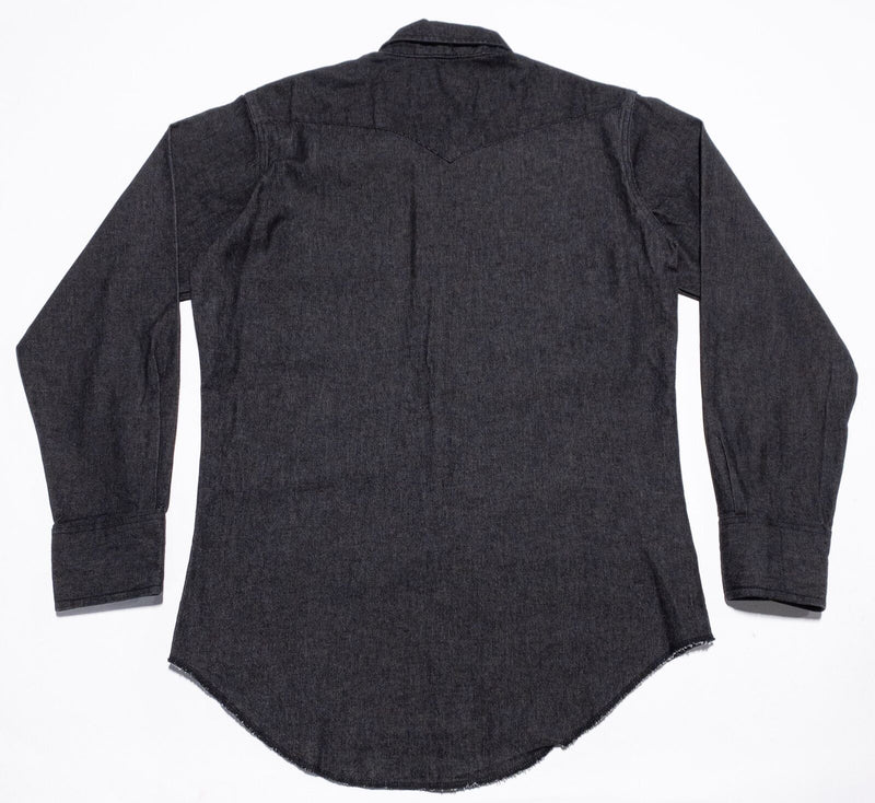 Vintage Wrangler Pearl Snap Denim Shirt Mens 16-34 (Large) Black/Gray 80s Cowboy