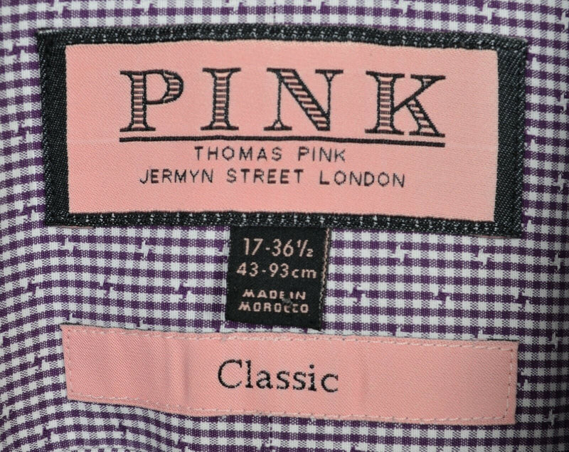 Thomas Pink Men's 17/36.5 Classic Purple Check Button-Front Dress Shirt