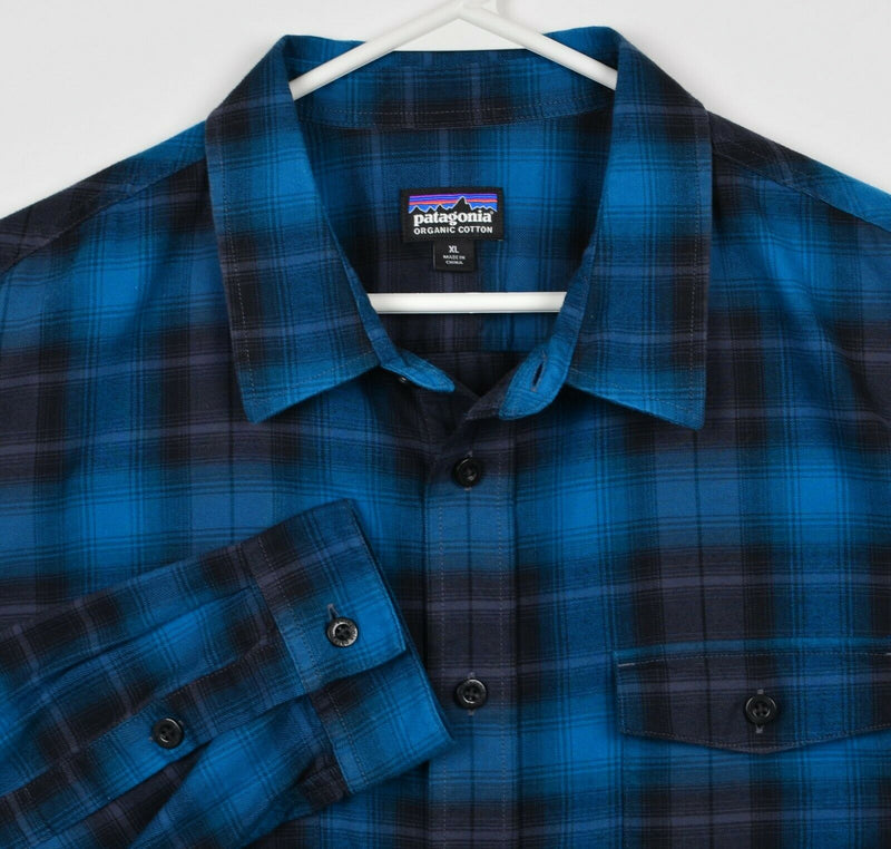 Patagonia Organic Cotton Men's XL Blue Black Plaid Buckshot Flannel Shirt
