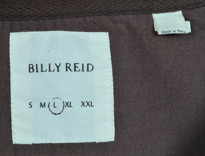 Billy Reid Men's Large 4-Button Henley Collar Solid Brown Cotton L/S Shirt