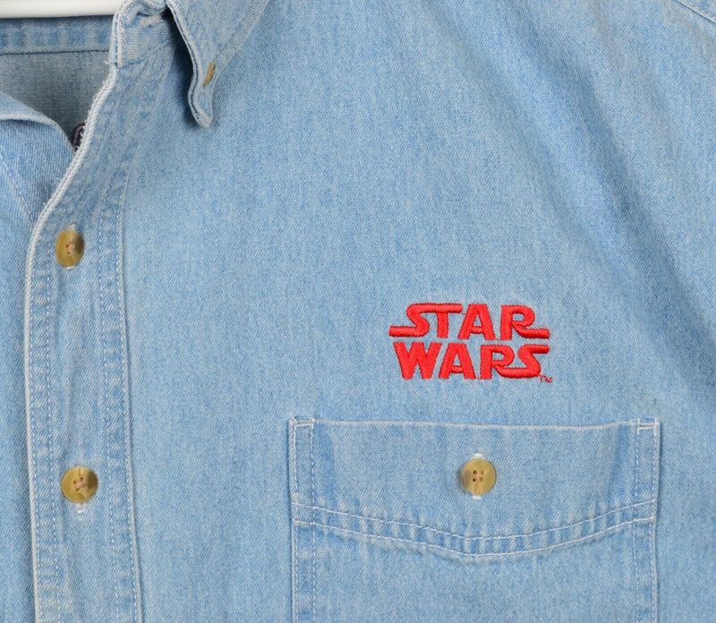 Vtg 90s Star Wars Men's Sz 2XL Darth Maul Embroidered Denim Long Sleeve Shirt