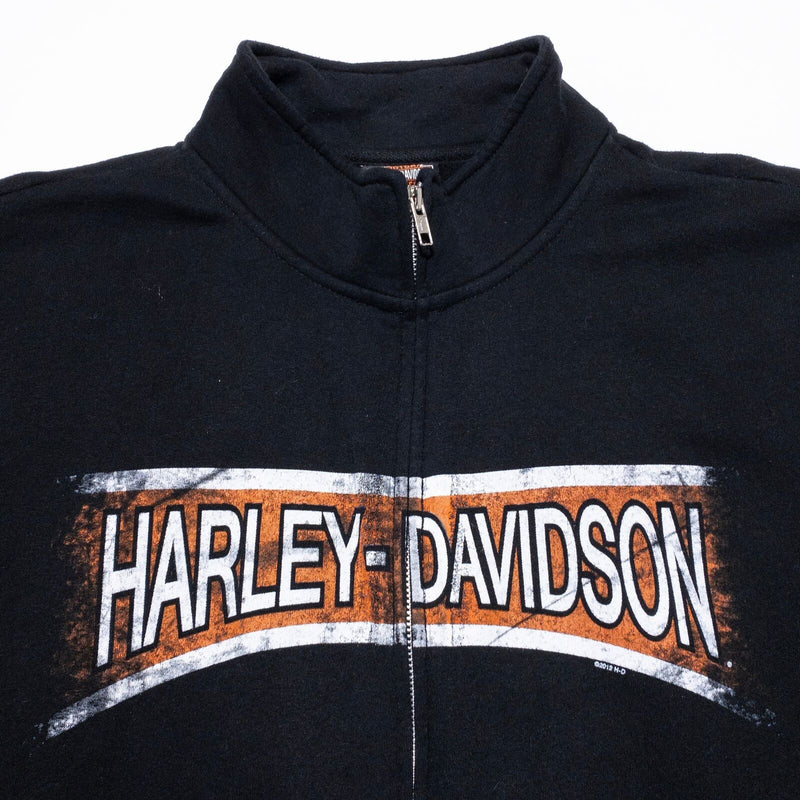 Harley-Davidson Sweatshirt Men's 2XL Full Zip Logo Print Black Biker