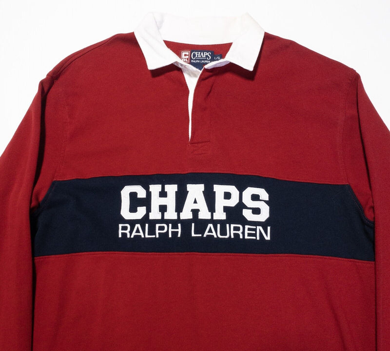 Chaps Ralph Lauren Rugby Large Men's Polo Shirt Vintage 90s Spell Out Red Stripe