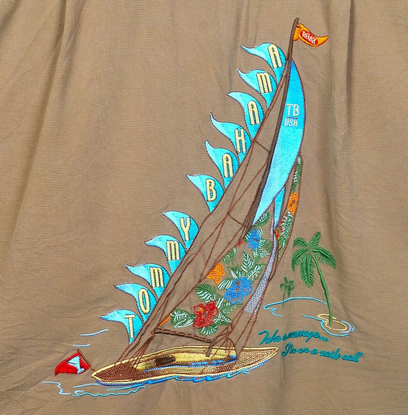 Tommy Bahama Men's XL Silk Sails Call Sailboat Embroidered Hawaiian Shirt