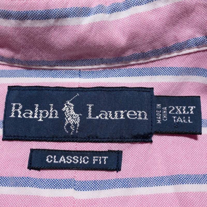 Polo Ralph Lauren Shirt Men's 2XLT Tall Pink Striped Oxford Button-Down Preppy