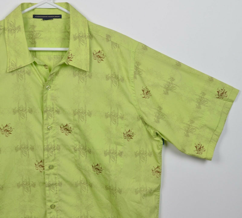 Marithe + Francois Girbaud Men's XL? Floral Fish Pattern Lime Green Button Shirt