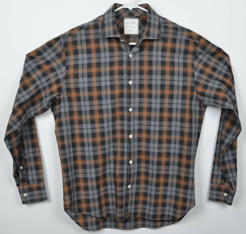 Billy Reid Men's Small Standard Cut Gray Orange Plaid Italian Designer Shirt