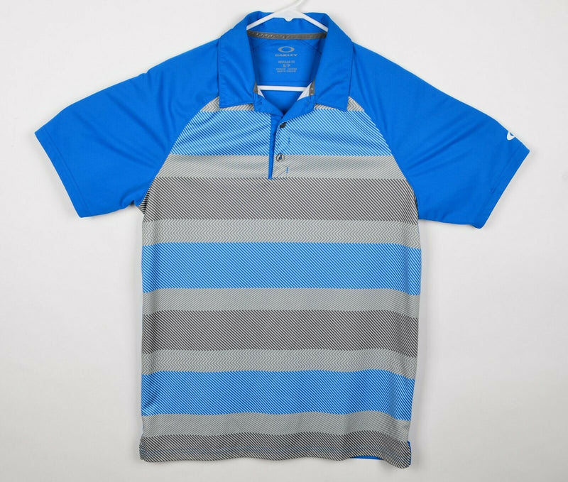 Oakley Hydrolix Men's Sz Small Regular Fit Blue Gray Wavy Stripe Golf Polo Shirt