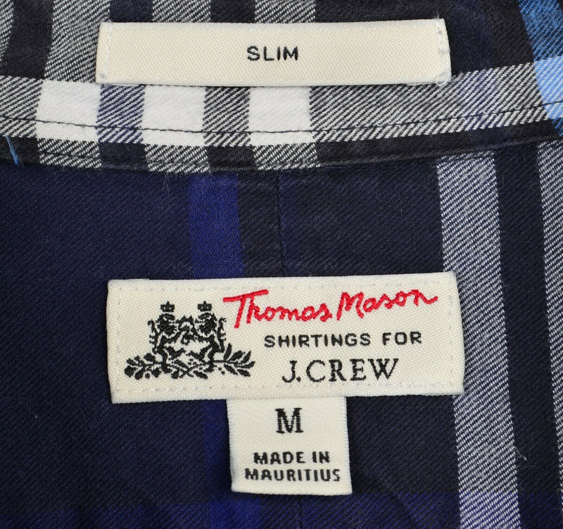 Thomas Mason Men's Medium Slim J. Crew Blue Navy Tartan Plaid Long Sleeve Shirt