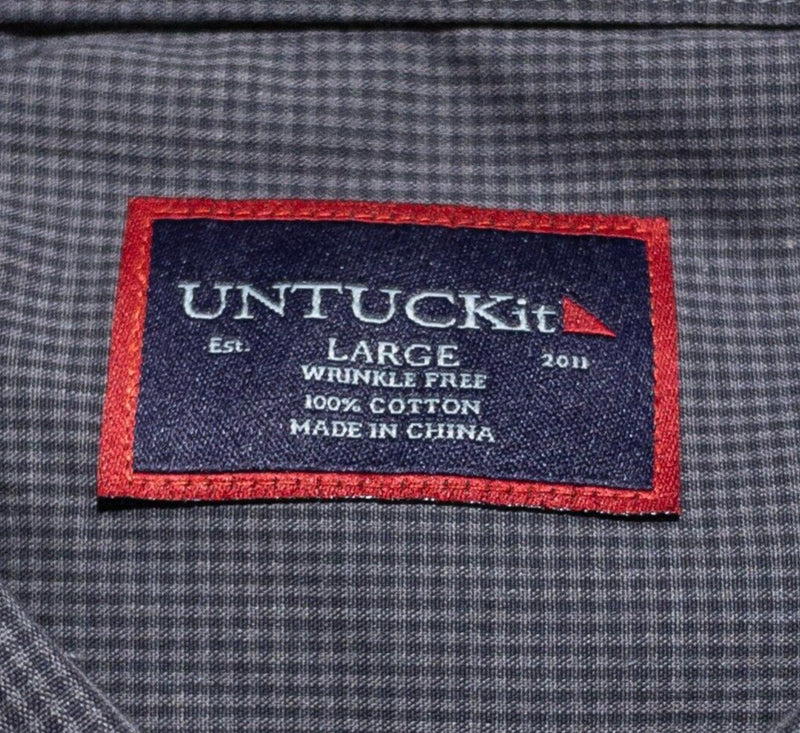 UNTUCKit Shirt Men's Large Wrinkle Free Gray Micro-Check Long Sleeve Button-Up