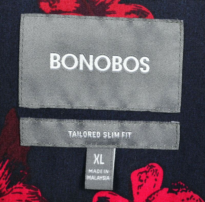 Bonobos Men's XL Tailored Slim Fit Butterfly Navy Blue Pink Button-Down Shirt