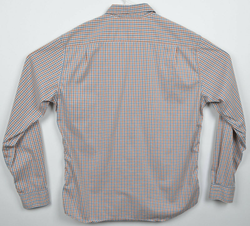 Betabrand Men's XL Orange Blue Check Cotton Poly Blend Wicking Button-Down Shirt