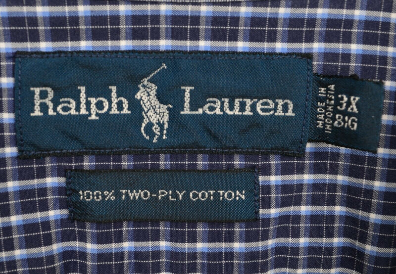 Polo Ralph Lauren Men's 3XB (3XL Big) Navy Blue Plaid Pony Button-Down Shirt