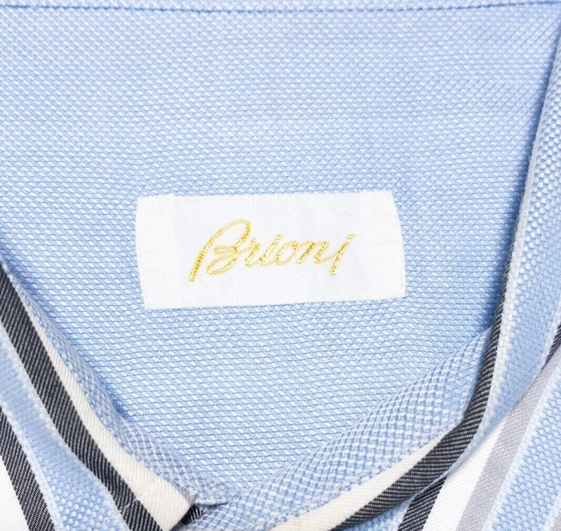 Brioni Shirt 19 Men's Dress Shirt Blue Striped Long Sleeve Italy Designer