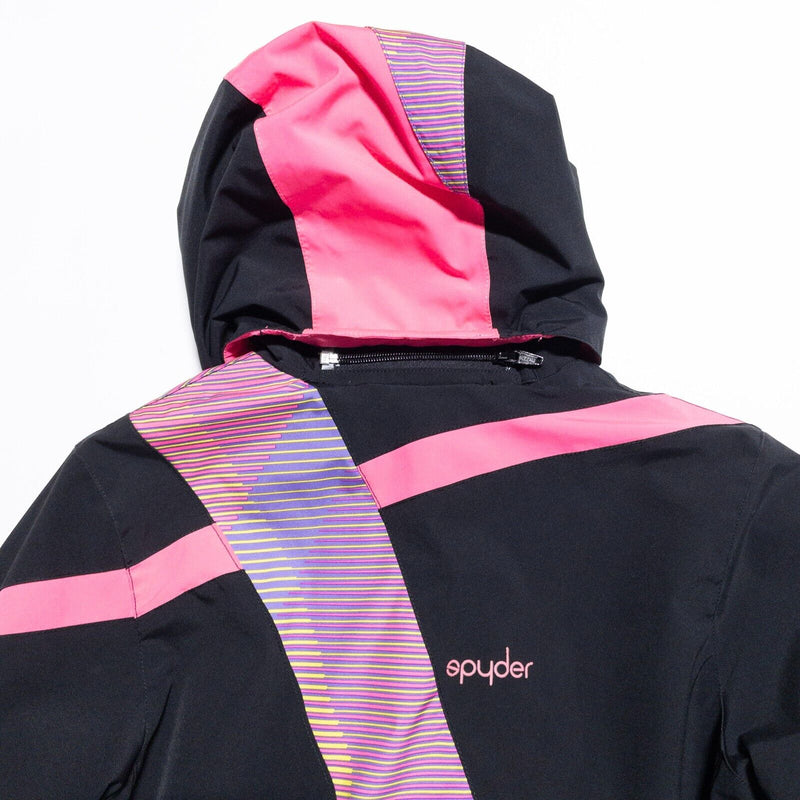 Spyder Ski Jacket Girl's 16 Winter Full Zip Removable Hood Black Pink Insulated