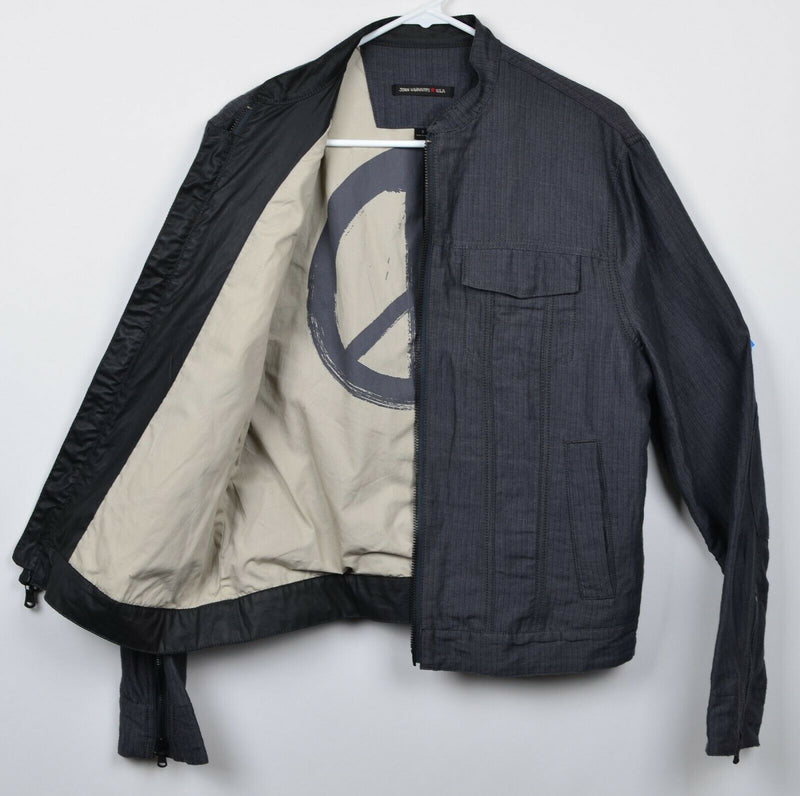 John Varvatos USA Men's Sz Small Linen Blend Gray Full Zip Moto Style Jacket