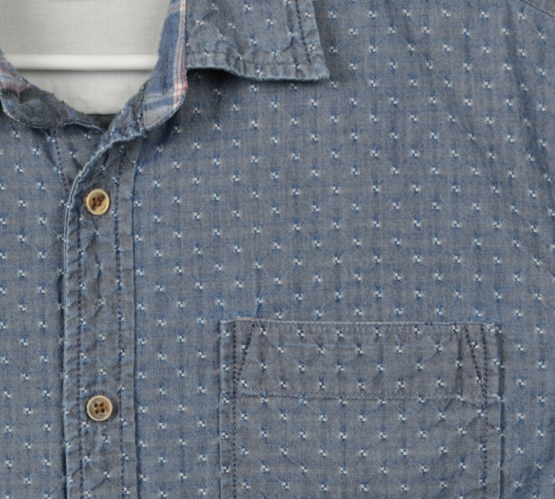 Carbon 2 Cobalt Men's Medium Flip Cuff Blue Chambray Polka Dot Flannel Shirt