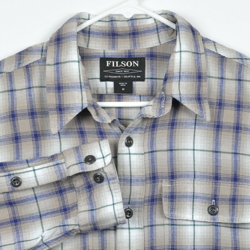 CC Filson Men's Sz Medium Gray Blue Green Plaid Button-Front Shirt