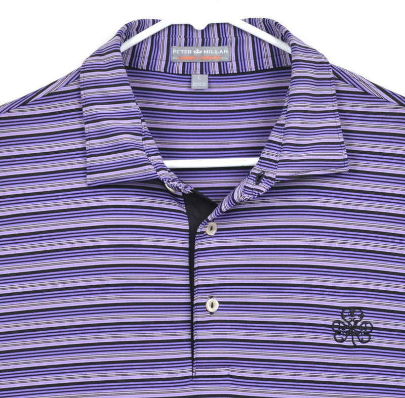 Peter Millar Men Large Summer Comfort Purple Black Stripe Golf Shirt Erin Hills