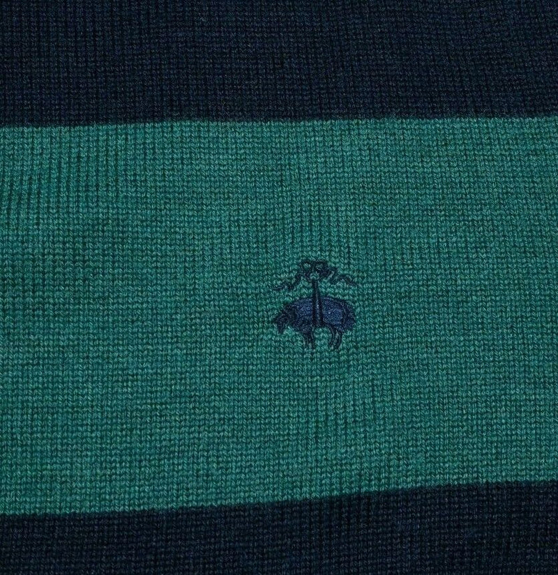 Brooks Brothers Men's XL Merino Wool Green Navy Blue Striped Sheep Logo Sweater