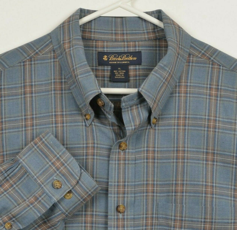 Brooks Brothers Brooksflannel Men's XL Wool Blend Blue Plaid Button-Down Shirt