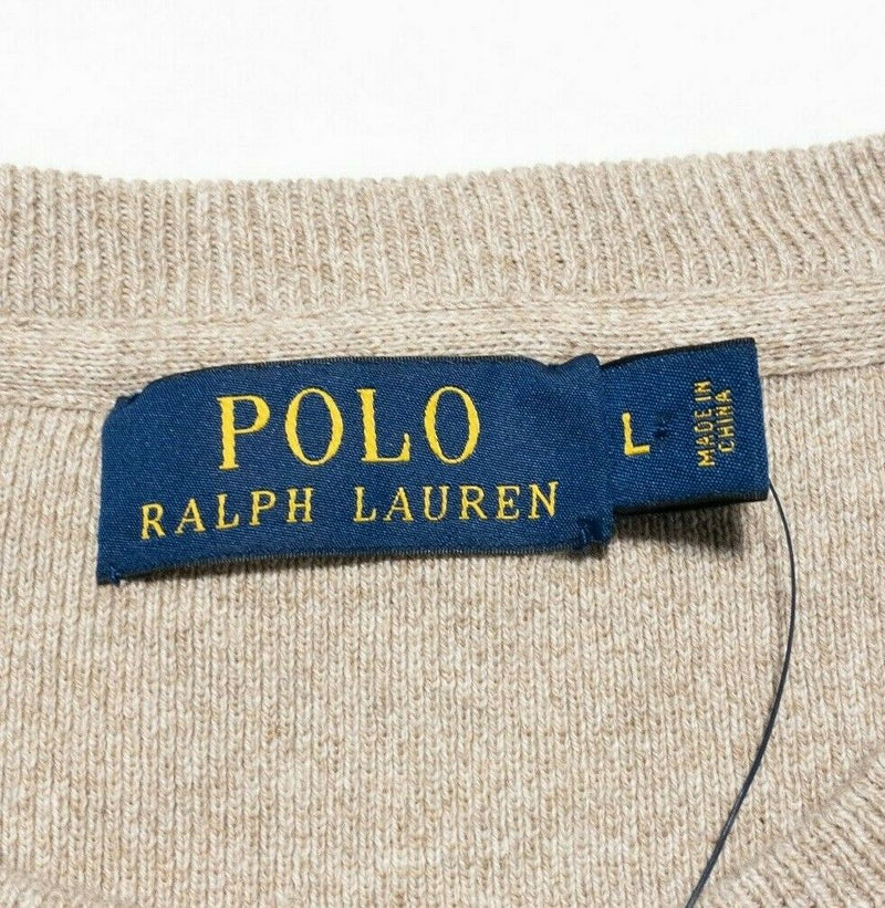 Polo Ralph Lauren Men's Large Oatmeal Brown Pony Crewneck Pullover Sweater