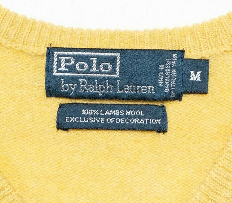 Polo Ralph Lauren Men's Medium 100% Lambswool Solid Yellow Knit V-Neck Sweater