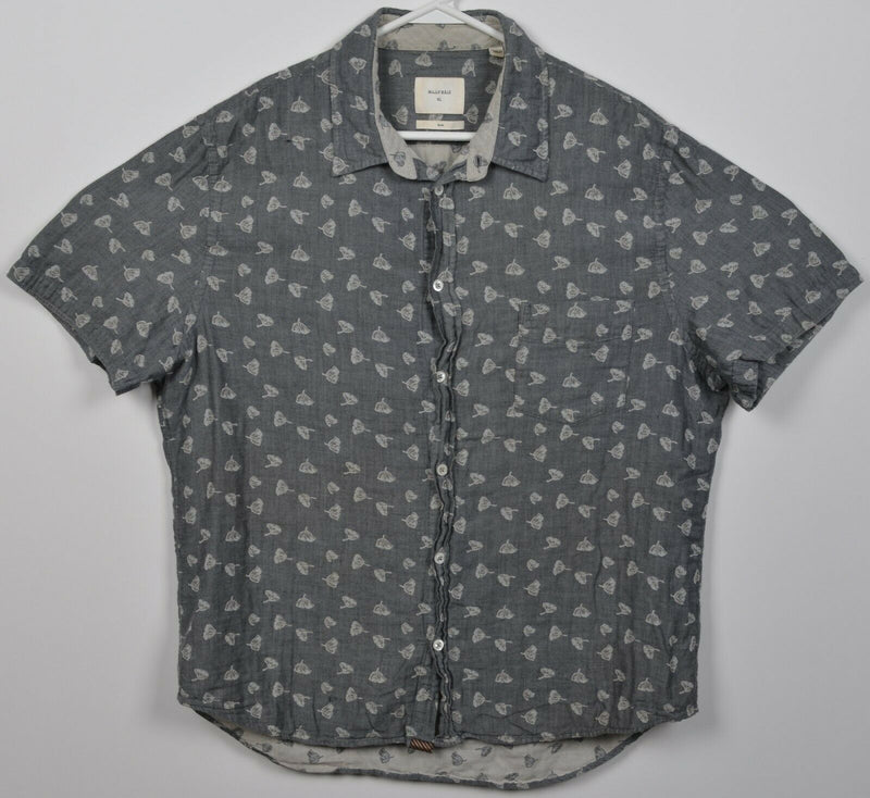 Billy Reid Men's XL Slim Fit Gray Floral Patterned S/S Button-Front Shirt