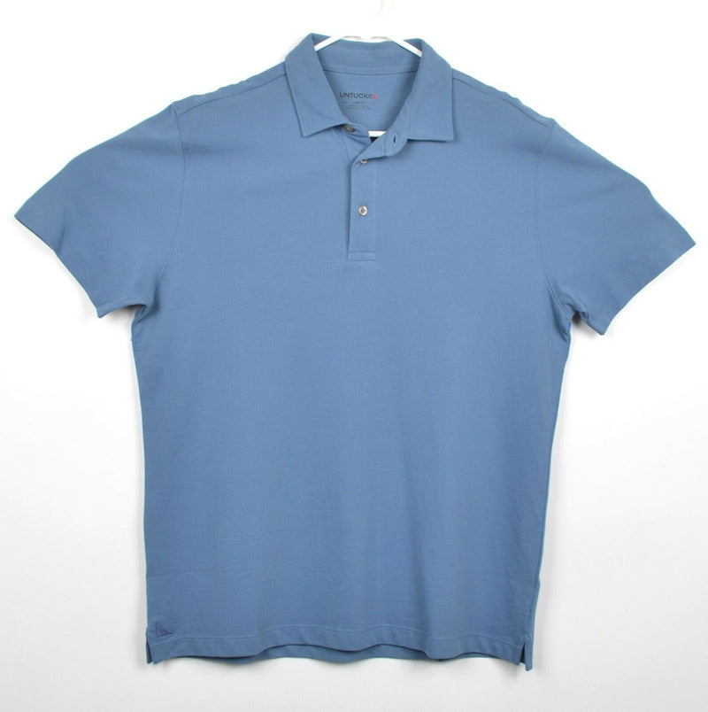UNTUCKit Men's Sz Large Solid Blue Pima Cotton Short Sleeve Polo Shirt