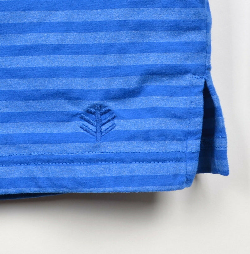 Coolibar Men Sz Large UPF 50+ UV Protection Blue Striped Long Sleeve Polo Shirt