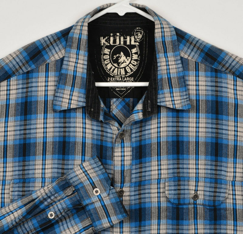 Kuhl Men's 2XL Blue Plaid Cotton Viscose Blend Hiking Outdoor Flannel Shirt