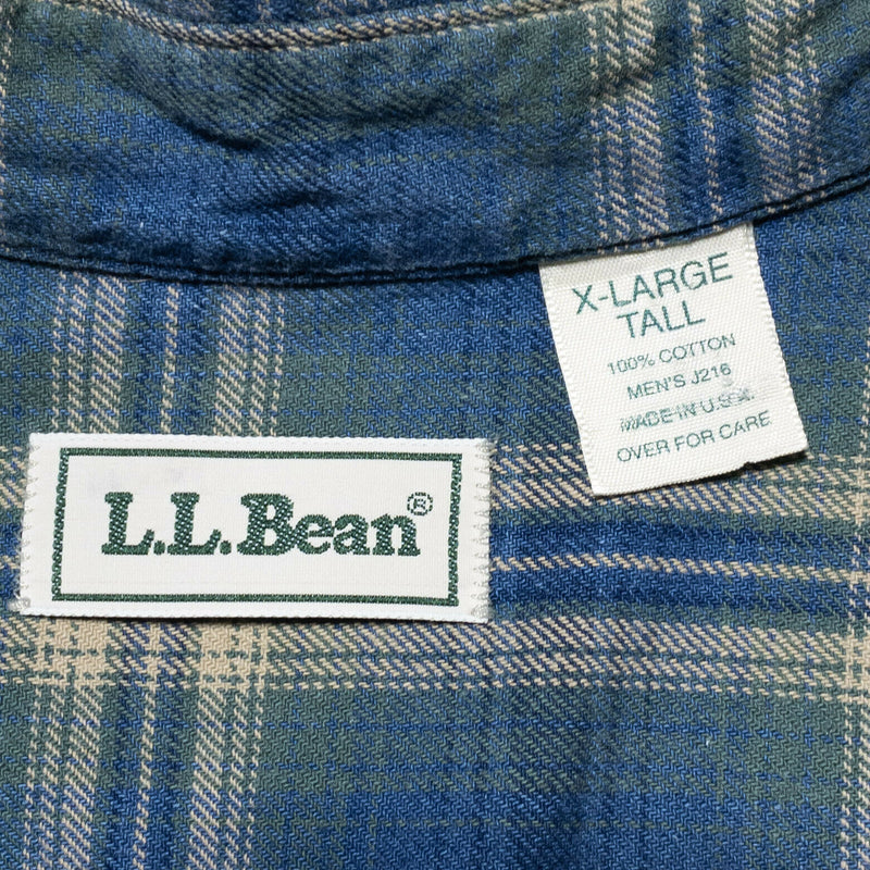 L.L. Bean Shirt USA Vintage 90s Button-Down Blue Plaid Men's XLT (XL Tall)