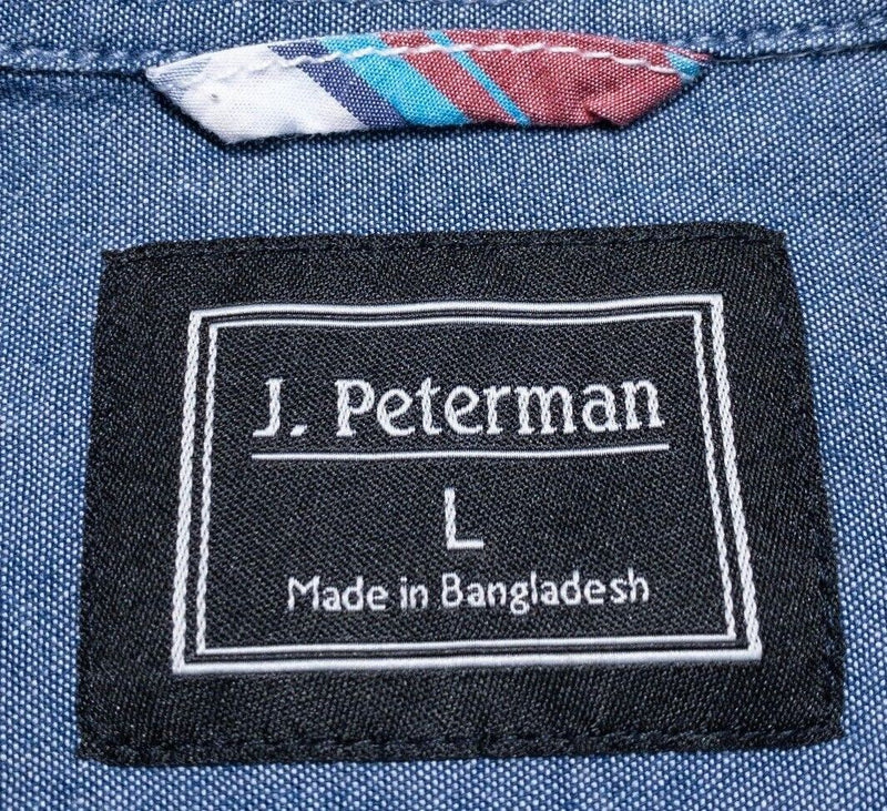 J. Peterman Shirt Large Men's Red Blue Plaid Long Sleeve Button-Front