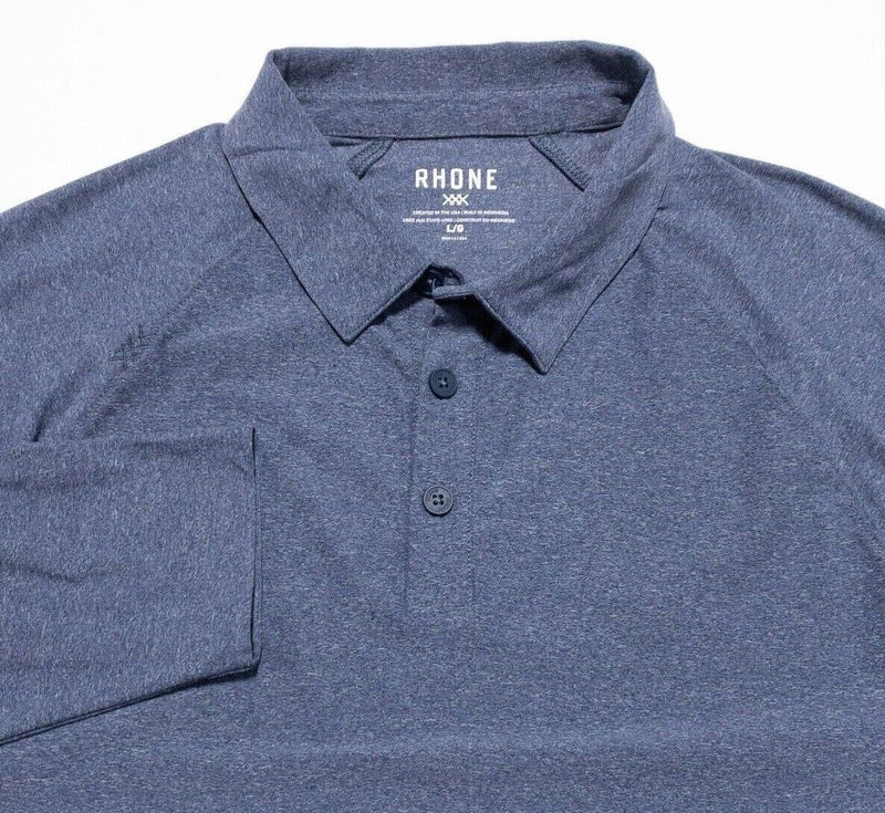 Rhone Polo Large Men's Shirt Long Sleeve Heather Blue Nylon Wicking Stretch