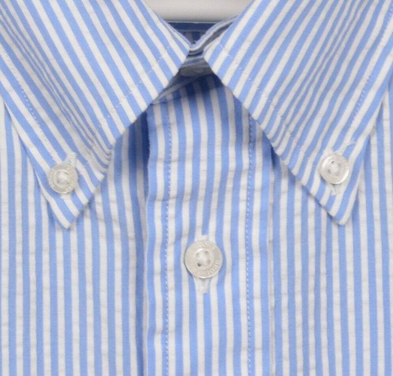 Brooks Brothers Men's XL Seersucker Blue White Button-Down Madison Dress Shirt