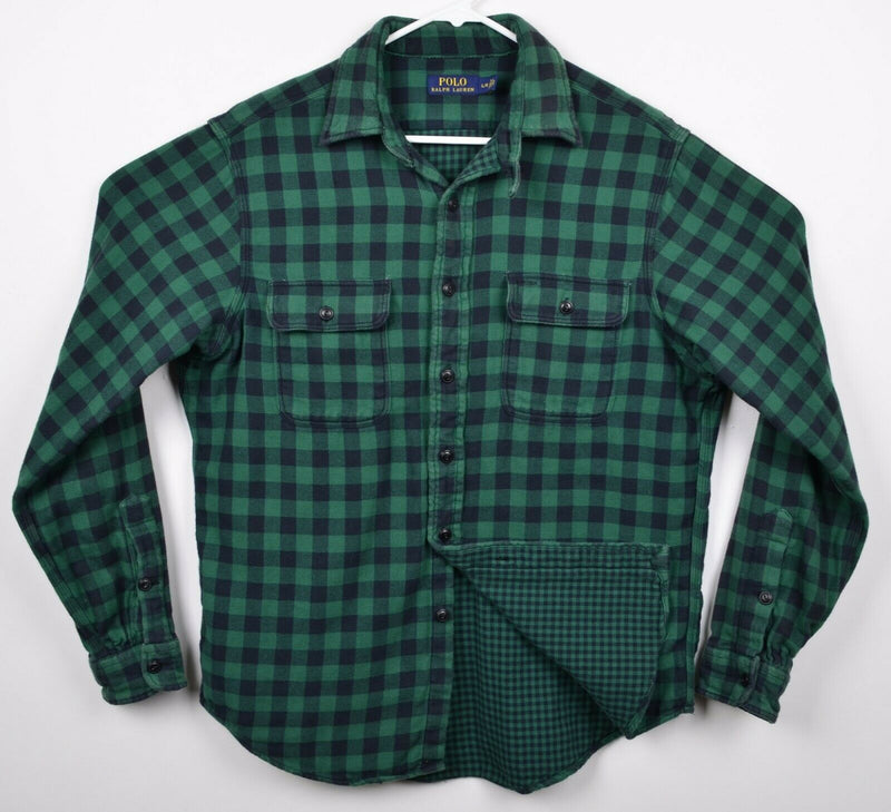 Polo Ralph Lauren Men's Large Green Plaid Check Button-Front Flannel Shirt