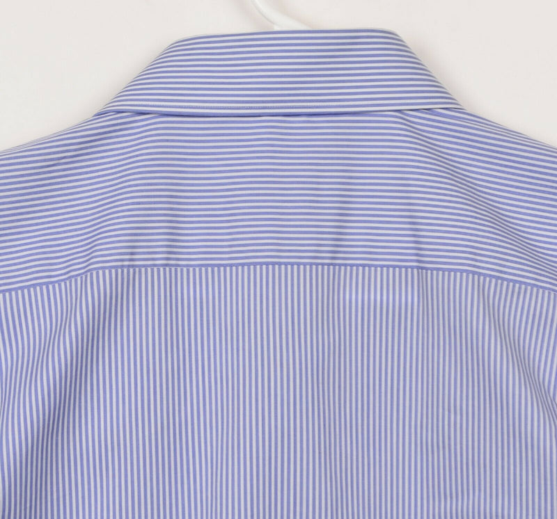 Ermenegildo Zegna Men’s Sz 17 Blue Striped Long Sleeve Button-Front Dress Shirt