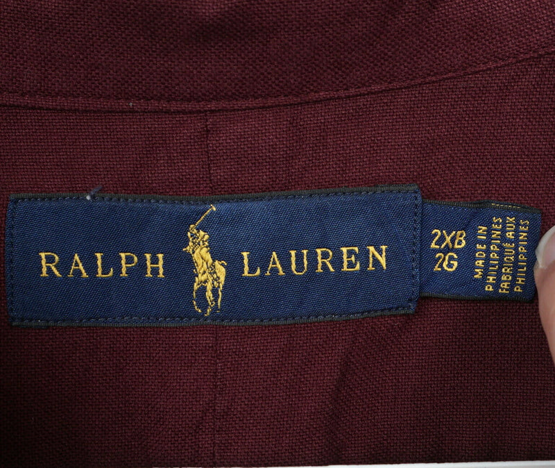 Polo Ralph Lauren Men's 2XB (2XL Big) Solid Maroon Red Button-Down Shirt