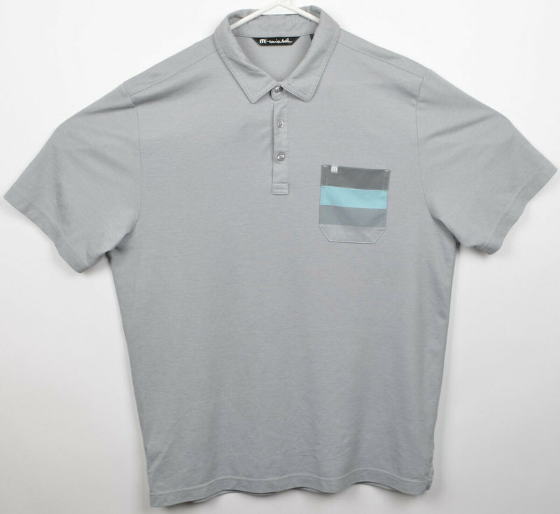 Travis Mathew Men's Large Gray Pocket Stripe Golf Performance Polo Shirt