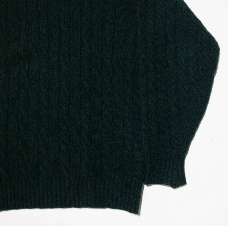 Alan Paine 44 Wool Sweater Cable-Knit Great Britain Vintage Dark Green Pullover