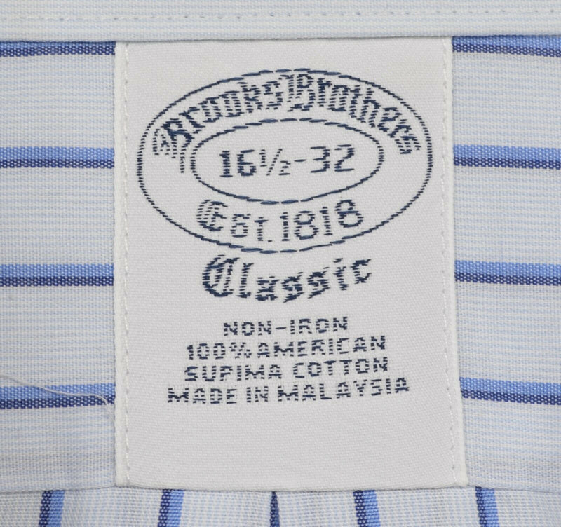 Brooks Brothers Men's 16.5-32 Classic Non-Iron White Blue Striped Dress Shirt