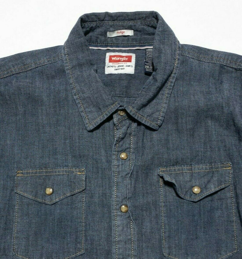 Wrangler Pearl Snap Indigo Men's 2XL Denim Shirt Jeans Blue Western Rockabilly