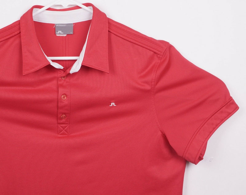 J. Lindeberg Men's Sz Large Fieldsensor Solid Red Logo Golf Polo Shirt