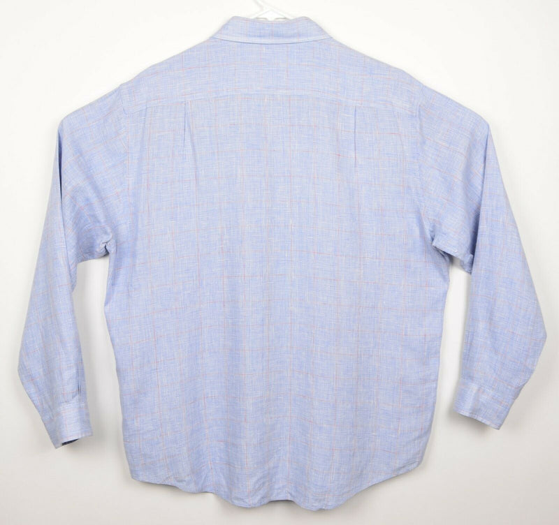 Brooks Brothers Men's Sz Large 100% Irish Linen Blue Plaid Long Sleeve Shirt