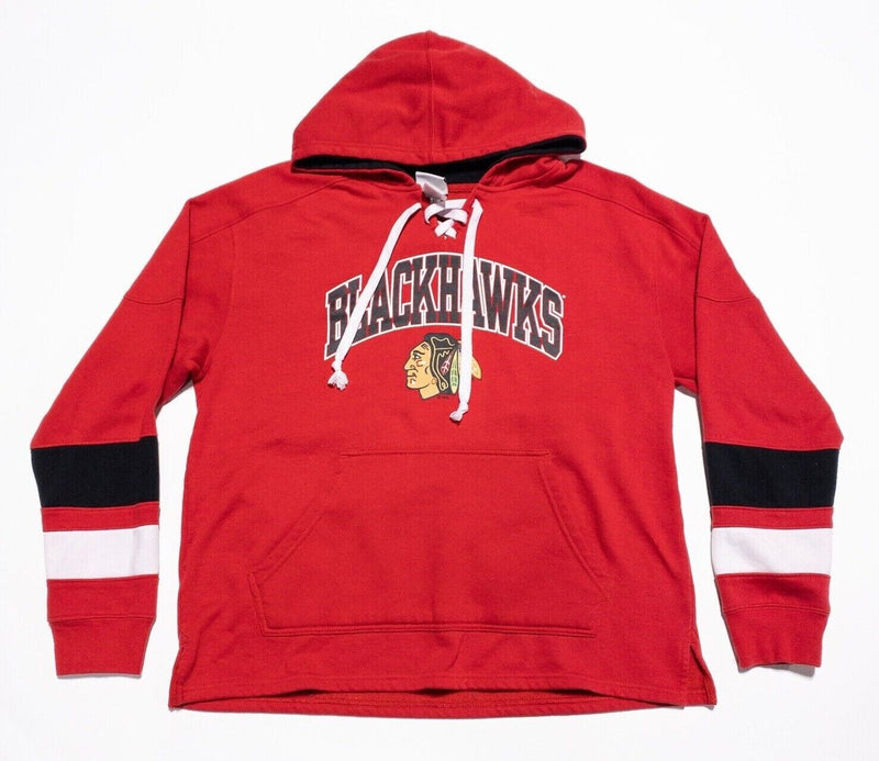 Chicago Blackhawks Hoodie Men's Large NHL Pullover Sweatshirt Lace-Up Red Hockey