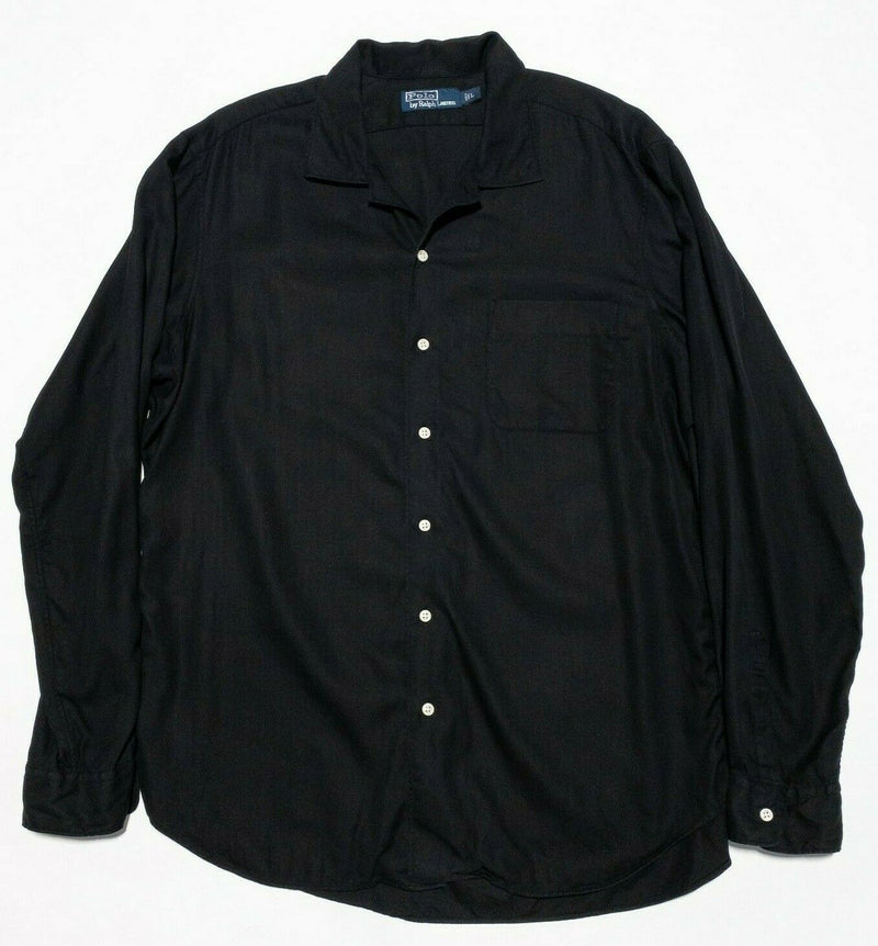 Polo Ralph Lauren Men's Large Silk Linen Blend Button-Front Camp Shirt Black