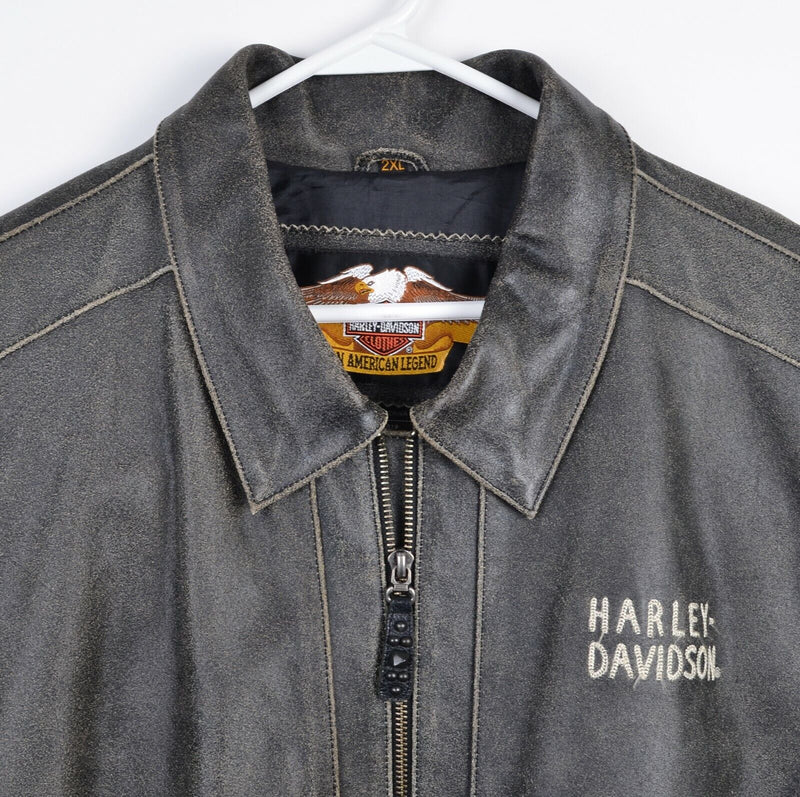 Harley-Davidson Leather Jacket Men's 2XL Distressed Studded Biker Eagle Flames
