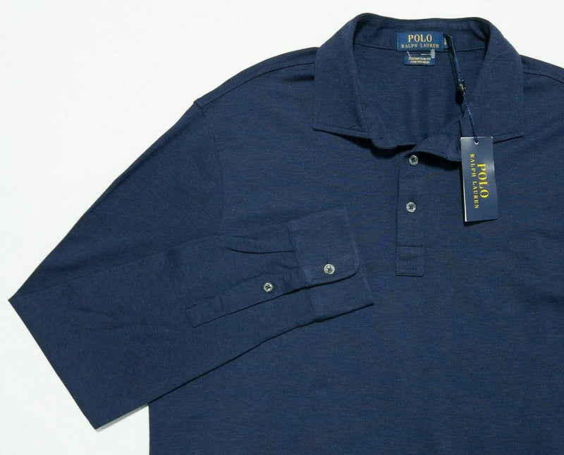 Polo Ralph Lauren Men's Large Slim Fit Stretch Mesh Navy Blue L/S Polo Shirt