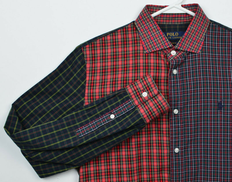 Polo Ralph Lauren Men Large Colorblock Tartan Plaid Red Green Button-Front Shirt