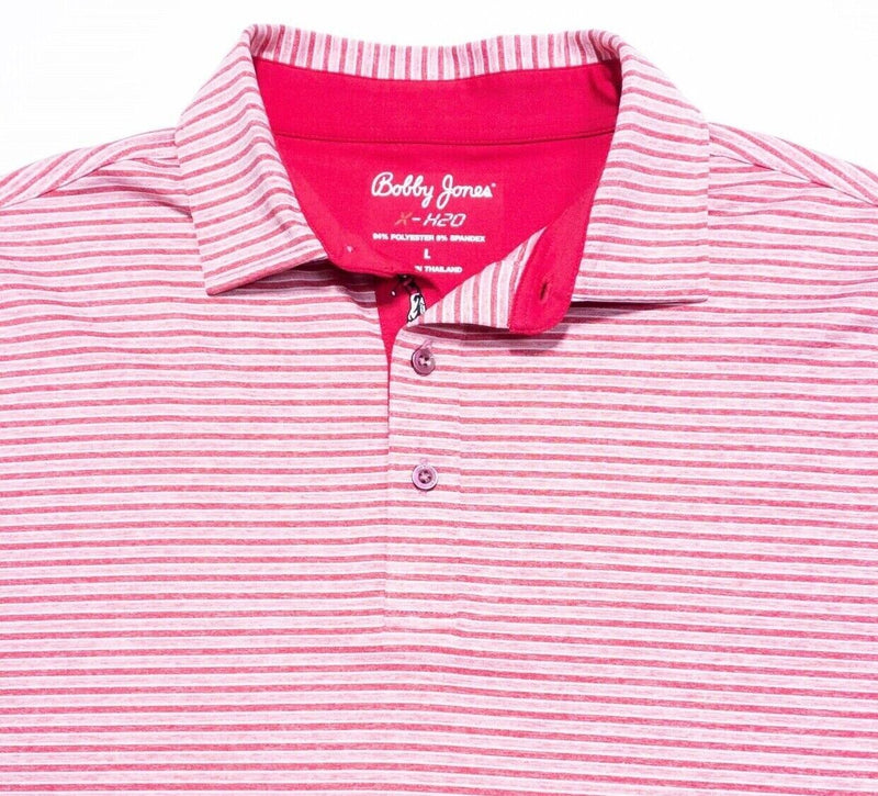 Bobby Jones X-H20 Polo Large Men's Golf Shirt Pink Striped Wicking Stretch